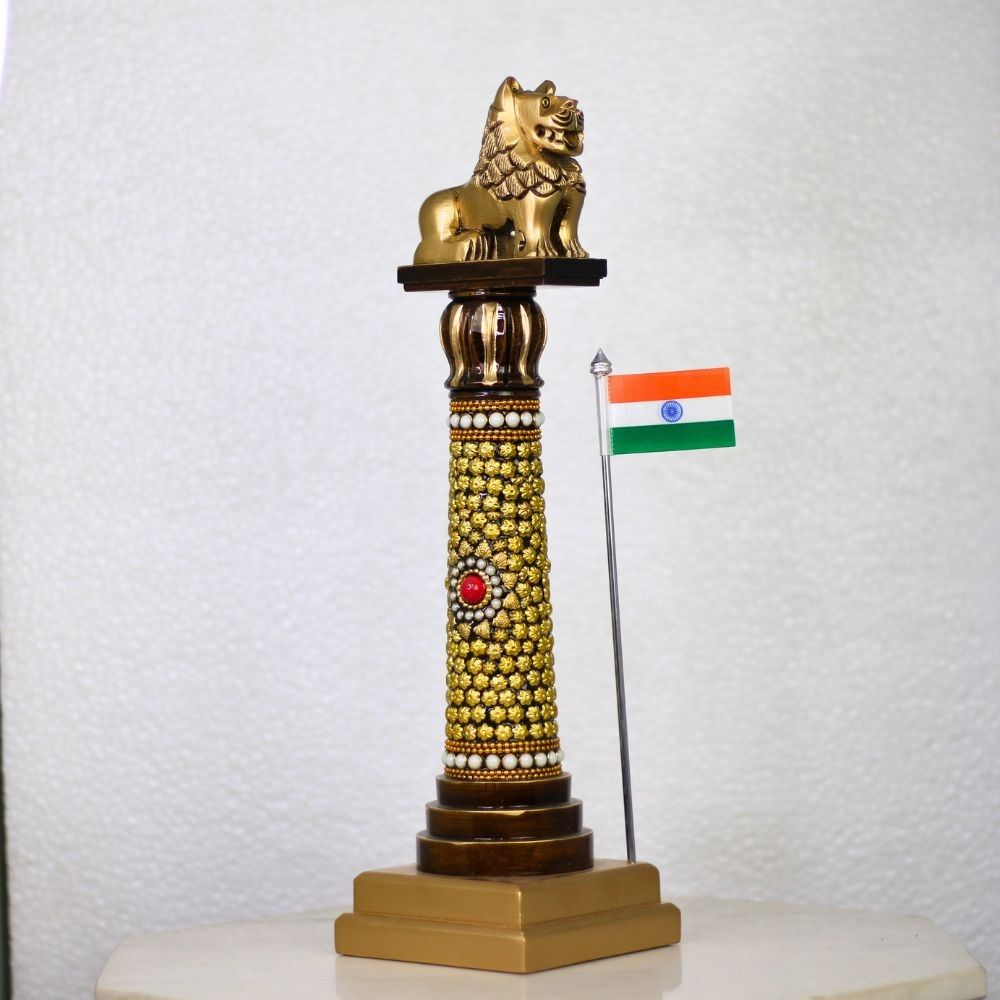 Ashok Stambh Brass and Stones – 14 Inch Decorative Symbol of India